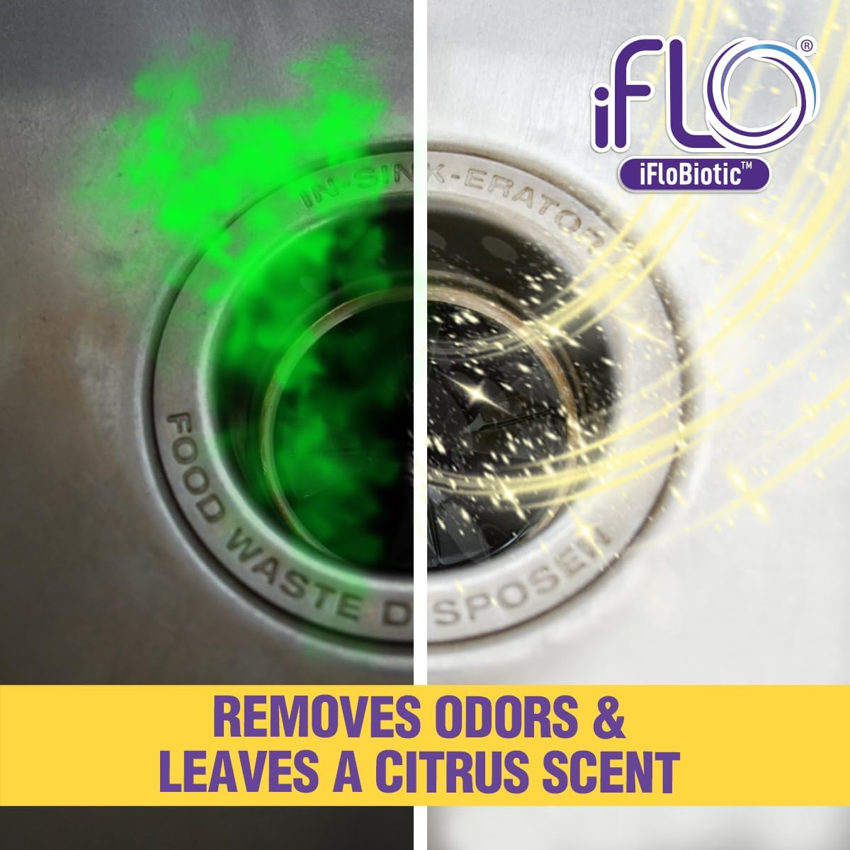 iFLO Foaming Garbage Disposal Cleaner Pods with iFLOBiotic – Powerful Garbage Disposal Foaming Action for Sink, Food Waste & Odor Removal – Disposal Cleaner Pods, 6 Pack