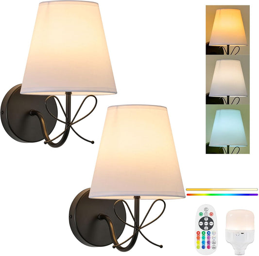 PASSICA DECOR Bow Wireless Battery Operated Wall Sconce Set of 2, Rechargeable Dimmable LED Lights with 15 Colors, Timer, Remote Control,Bow Lamp for Girls Rooms,Bedroom Living Room