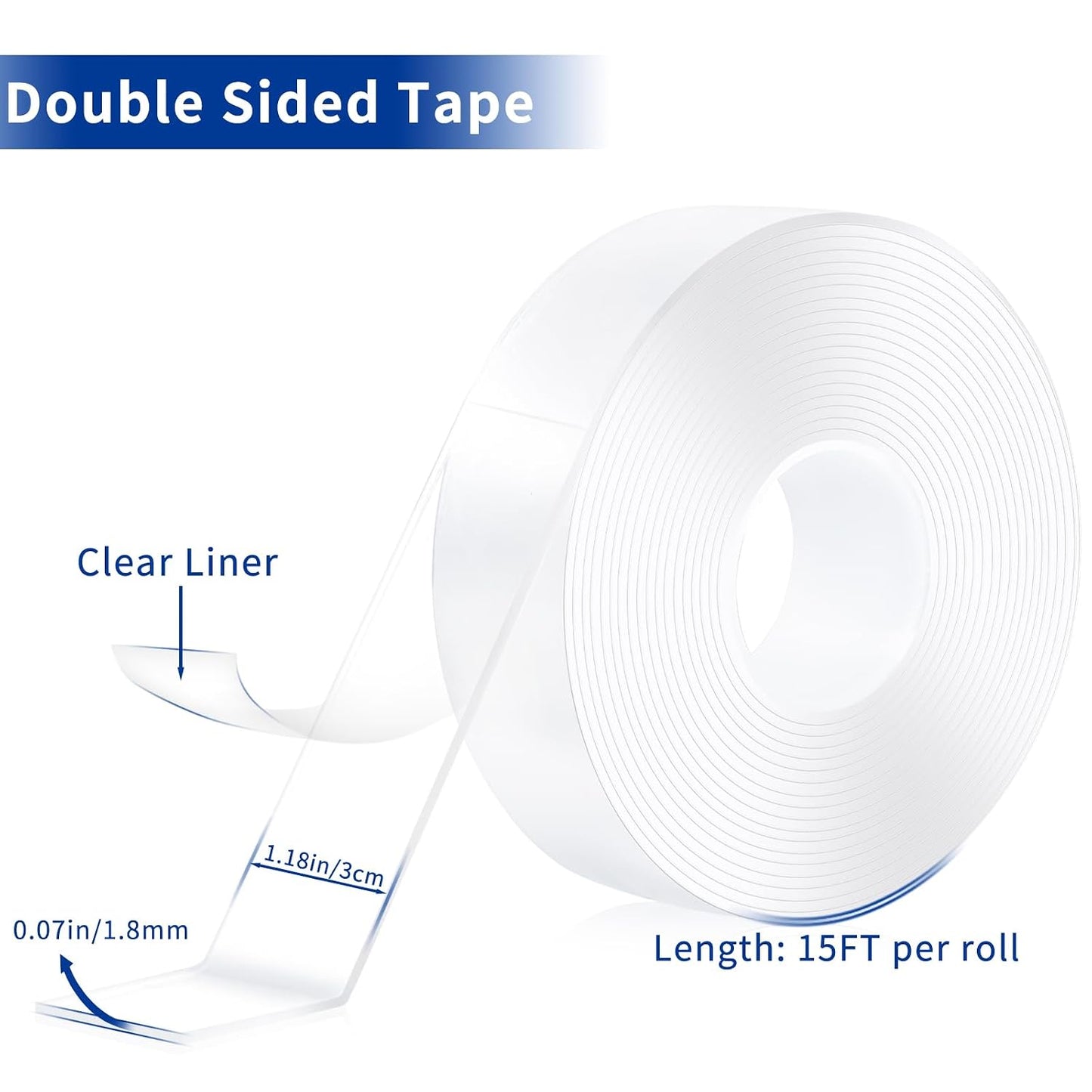 Nano Double Sided Heavy Duty Mounting Tape 2 Rolls, 20FT Total, 120 x 1.18 Inch, Removable Washable Reusable Adhesive Tape for Wall Hanging, Home Decor, Posters, Crafts, Classroom & Office