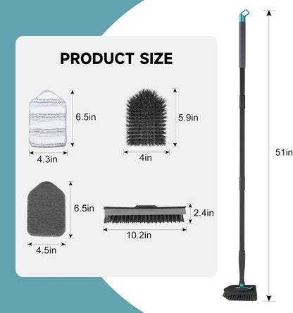 nacena Shower Scrubber with Long Handle, 3 in 1 Tile Tub Scrubber Brush with 3 Detachable Cleaning Heads Adjustable Handle Shower Cleaner Brush for Bathroom, Kitchen, Toilet, Wall, Sink, Blue White