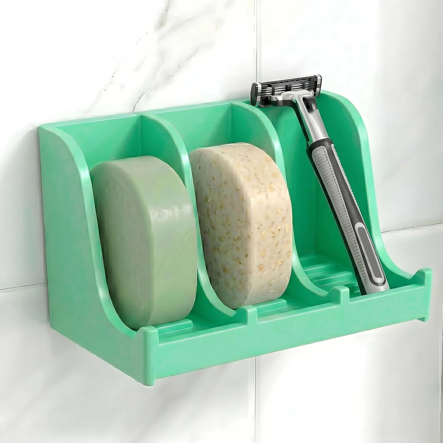Soap Holder for Shower Wall, 3-Compartment Soap Dish for Shampoo, Conditioner and Body Soap, Fast Draining & Rust-Proof & Heavy Duty, Ultra-Strong Adhesive for Long-Term Bathroom Use & Freestanding