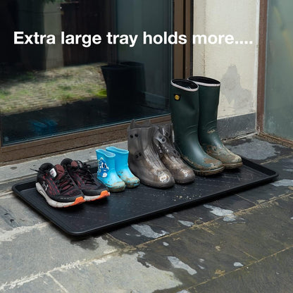 Extra Large All-Weather Boot Tray 40x20 in, Waterproof Shoe Mat with 1.25 in Raised Edge, Recycled Polypropylene Floor Protector for Entryway and Mudroom, Black