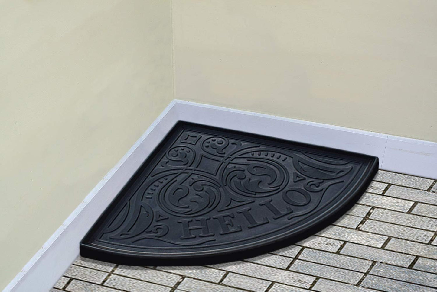 A1HC Heavy Duty Flexible and Durable 100% Rubber Hello Triangle Boot Trays Multi-Purpose for Shoes, Pets, Garden - Mudroom, Entryway, Garage and Scraper Doormat 21.6" X 21.6"