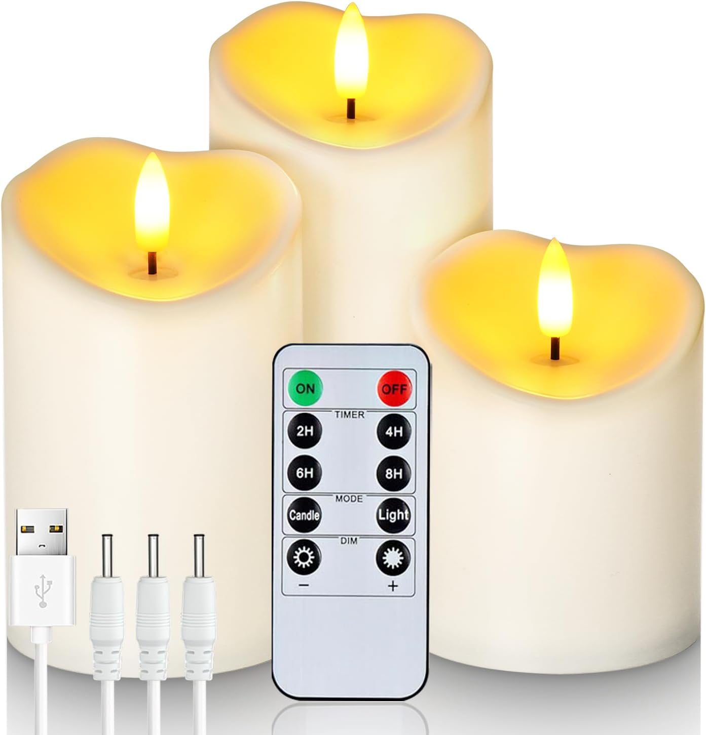 Homemory Dripping Wax Flameless Candles, Battery Operated Candles with Remote Control and Timers, LED Pillar Candles, Electric Fake Candles, 3" x 6", Set of 2