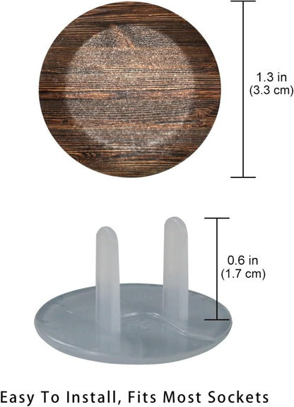 Vintage Brown Wood 12 Packs Outlet Covers Child Proof Plug Protector, Safety Outlet Plugs Covers, 2-Prong Wall Socket Protection Caps, Round Electrical Wall Receptacle for Home Office