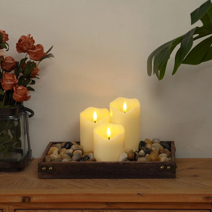 Homemory Dripping Wax Flameless Candles, Battery Operated Candles with Remote Control and Timers, LED Pillar Candles, Electric Fake Candles, 3" x 6", Set of 2