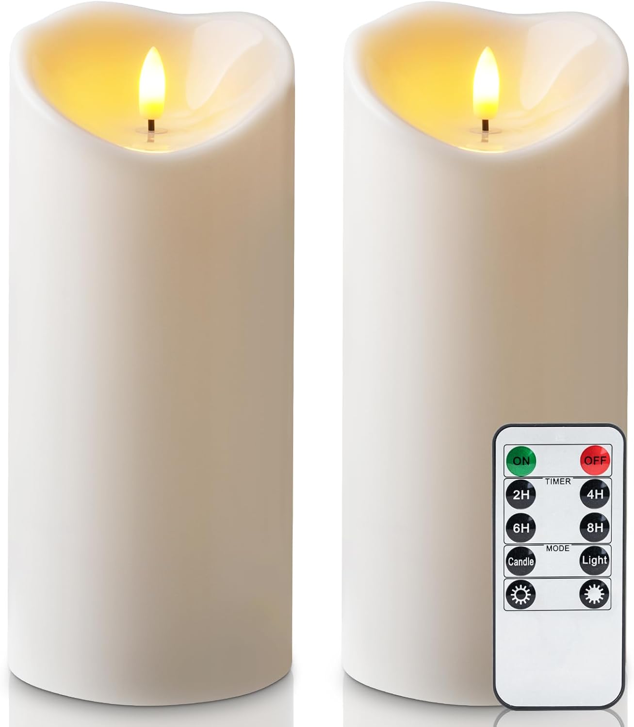 Amagic IP65 Waterproof Outdoor Flameless Candles with Remote, LED Candles Battery Operated with Timer, Flickering Fake Pillar Candle for Outside Patio Yard Decor, Ivory, Set of 5, D3 X H4 5" 6" 8" 8"