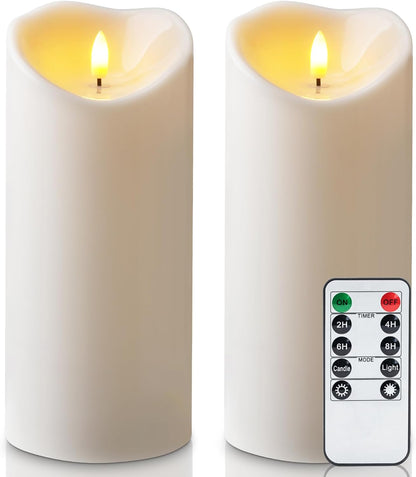 Amagic IP65 Waterproof Outdoor Flameless Candles with Remote, LED Candles Battery Operated with Timer, Flickering Fake Pillar Candle for Outside Patio Yard Decor, Ivory, Set of 5, D3 X H4 5" 6" 8" 8"