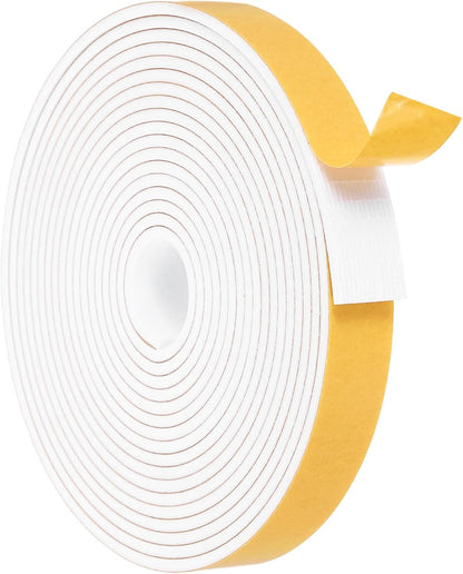 MECCANIXITY Weather Door Seal Strip Tape, Door Insulation Stripping Single Side Strong Self Adhesive Foam Tape Gap Filler for Door, Window, 1/4 Inch x 1/16 Inch x 32 Feet White 2 Pack
