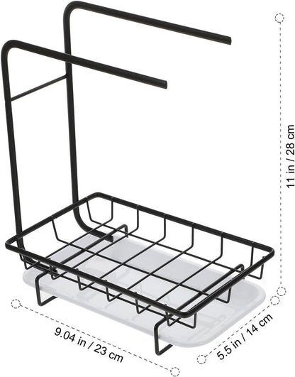 PRETYZOOM Kitchen Sponge Holder and Dishcloth Rack Black Dual-Purpose Wall-Mounted and Countertop Sponge Organizer with Drainage for Kitchen Cleaning Storage