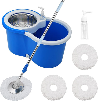 Spin Mop and Bucket with Wringer Set, 360° Spinning Mop Bucket System with 3 Microfiber Mop Replacement Heads and 50" Stainless Steel Adjustable Handle for Floor Cleaning