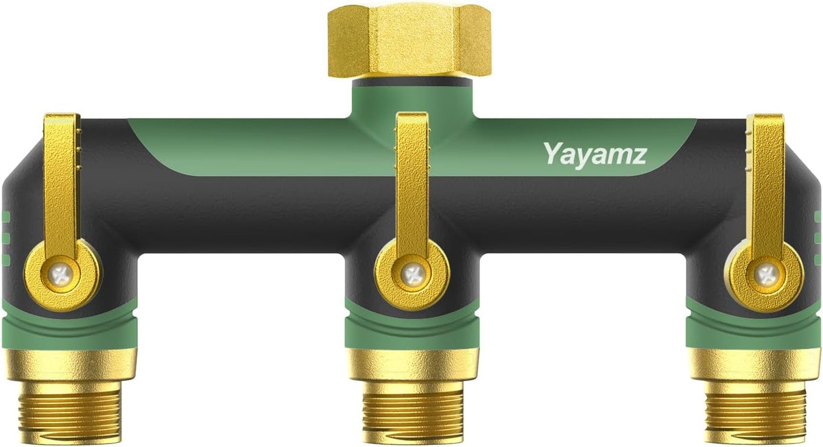 3 Way Garden Hose Splitter, High Flow Outdoor Faucet Splitter with 3 Independent Shut Off Valves, Wide Spacing for Timers, Standard 3/4" GHT for Lawn Yard Garden Watering