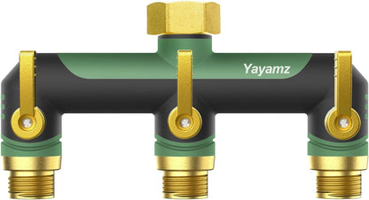 3 Way Garden Hose Splitter, High Flow Outdoor Faucet Splitter with 3 Independent Shut Off Valves, Wide Spacing for Timers, Standard 3/4" GHT for Lawn Yard Garden Watering