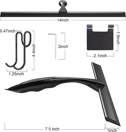 TOOVEM 12 Inch Shower Squeegee for Glass Doors, Window, Bathroom, Car Windshield, Shower Cleaning Tools with S Hook, Square Sticky Hook（Gold）