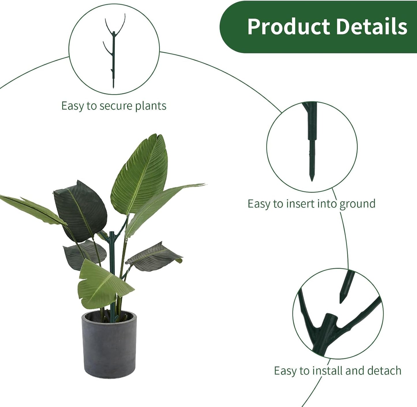 5pcs Adjustable Plant Support Poles, Stackable Plant Stakes with Hook-and-Loop Garden Ties Clips Garden Support Trellis Sticks for Indoor Outdoor Monstera Climbing Vines Flowers Vegetables