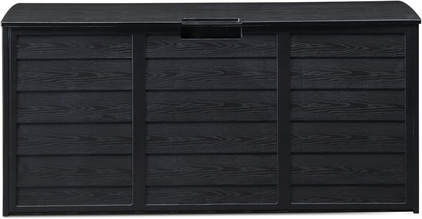 75 Gallon Outdoor Storage Box, 260L Waterproof Resin Deck Box for Patio Furniture Cushions, Garden Tools and Yard Accessories, Lockable Storage Chest with Wheels and Handles (Brown)
