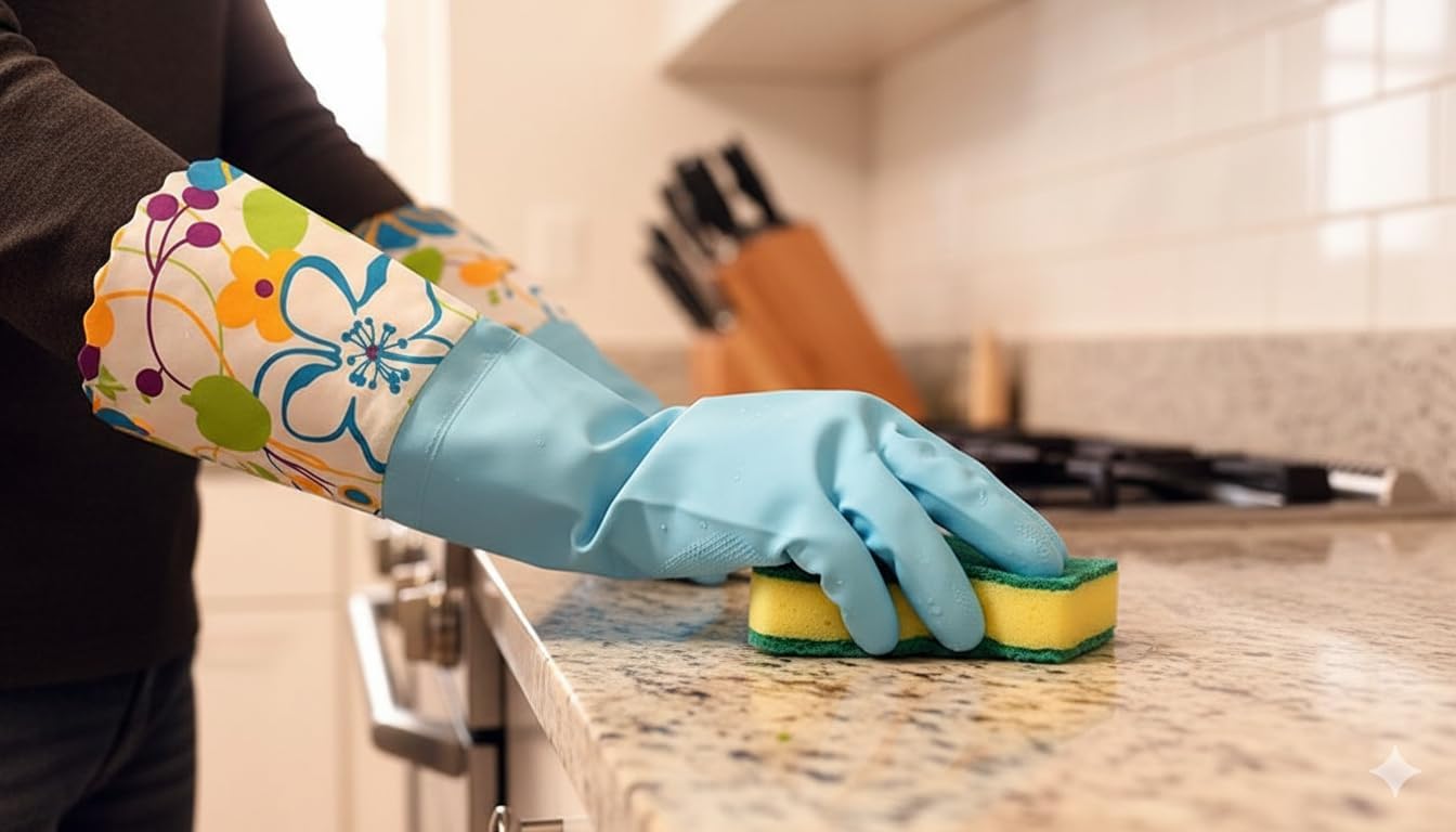 2 PAIRS Household Gloves Latex Free Cleaning Gloves with Soft Lining Long Cuff 15" & Grip, Medum, Pink/Blue