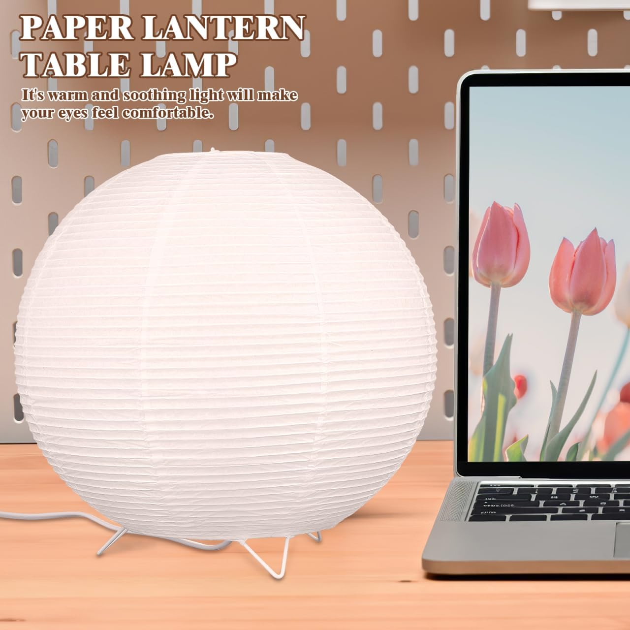Lurrose Rice Paper Lamp Desk Floor Lantern Nightstand Bedside Smalll Lamps for Bedroom Living Room Office Classroom Dorm (Ball, 9.8"x9.8"Inch)