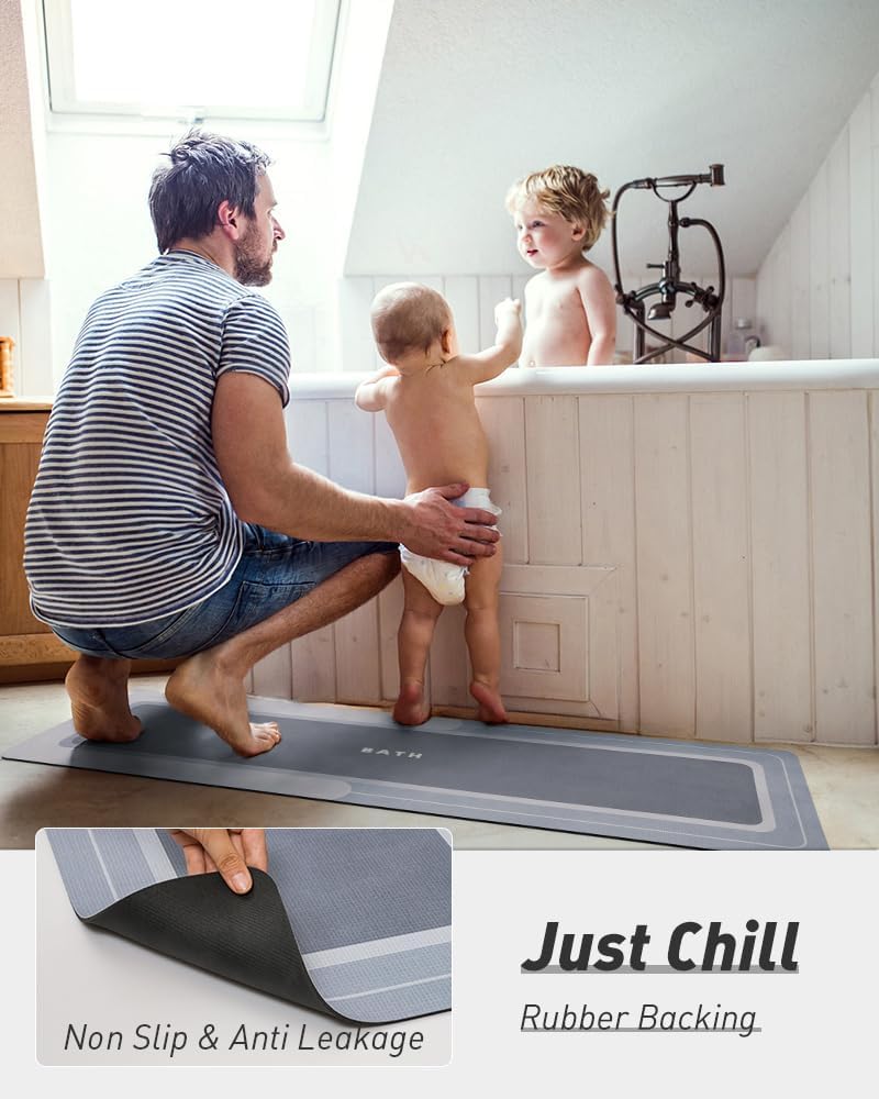 MontVoo-Bath Mat-Bathroom Mat Rug Non Slip Super Absorbent Stain Resistant Quick Dry Thin Bath Rug-Bath Mats for Bathroom Floor Bathtub Vanity-Bathmat Bath Rug Easy Care-17"x27" Grey