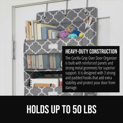 GORILLA GRIP Over the Door Shoe Organizer, 24 Large Breathable Mesh Pockets, Space Saving Hanging Storage Holder, Closet Rack Hanger Holds Up to 40 lbs, Hangs on Closets for Shoes, Accessories, Grey