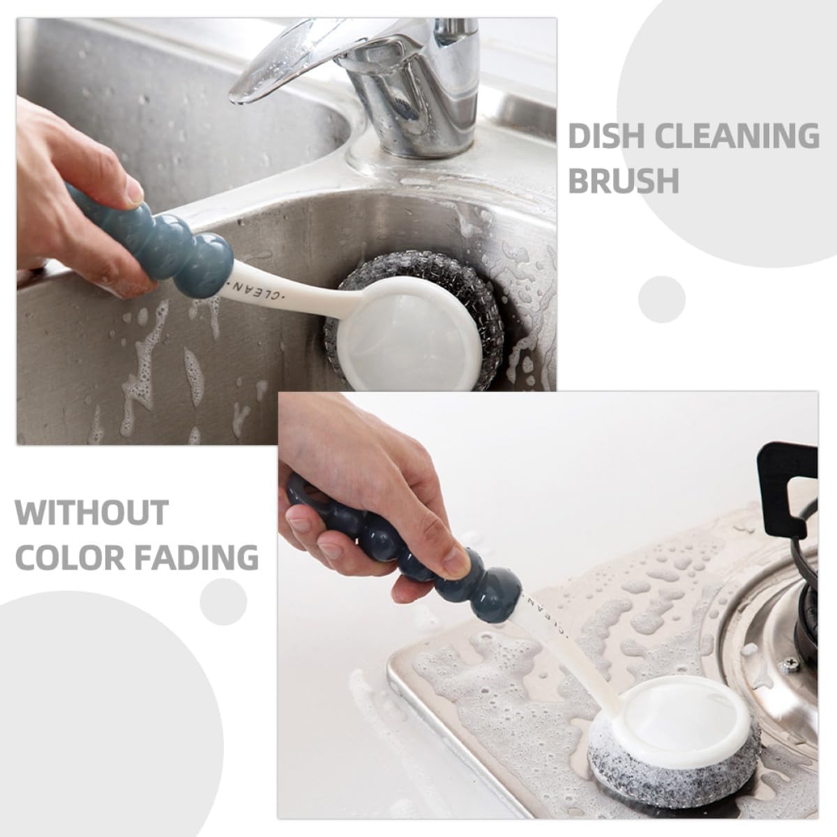 Healeved Kitchen Dish Scrubber with Handle, Small Steel Wire Scrubbing Brush for Pots and Pans, Household Non-Scratch Kitchen Cleaning Brush for Dishwashing and Sink Cleaning