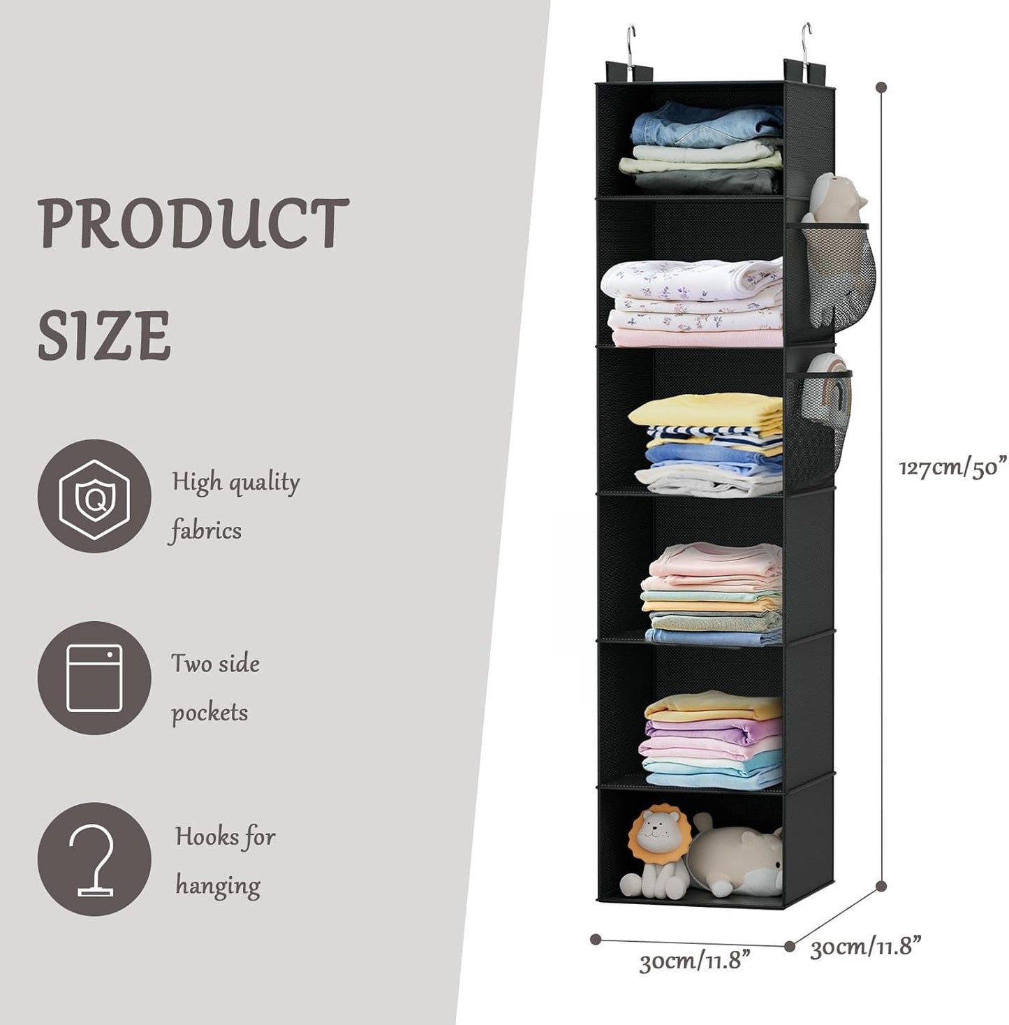 Weekly Hanging Closet Organizer for Kids, 6-Shelf Clothes Storage with Labeled Days of The Week Monday Through Friday, Weekday and Weekend, Days of The Week Clothes Organizer