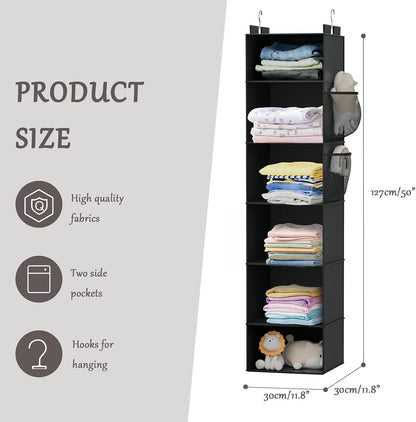 Weekly Hanging Closet Organizer for Kids, 6-Shelf Clothes Storage with Labeled Days of The Week Monday Through Friday, Weekday and Weekend, Days of The Week Clothes Organizer