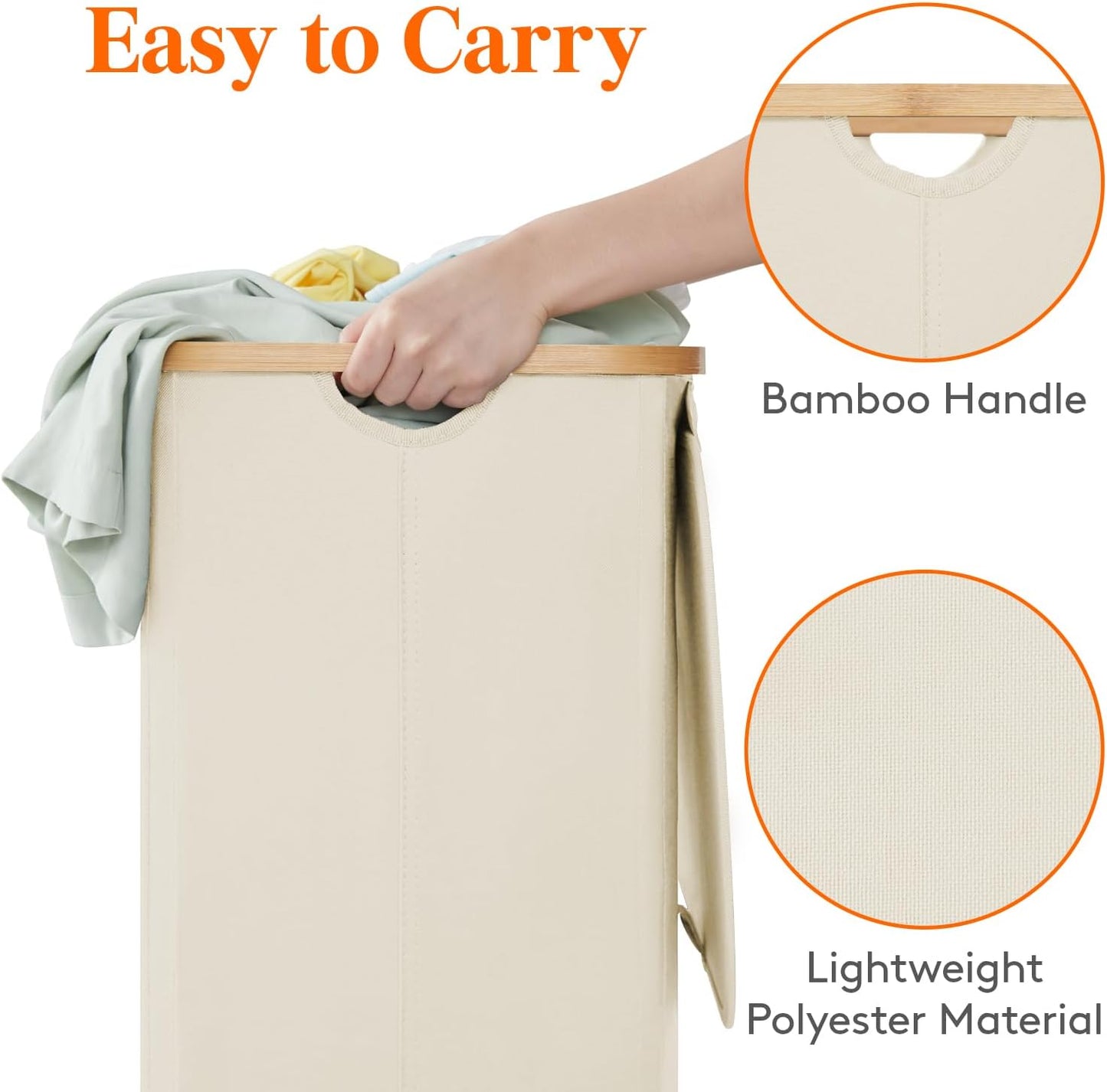 Lifewit 120L Laundry Basket with Lid, Clothes Hampers for Laundry with Bamboo Handles and 2 Removable Bag, Large Foldable Laundry Hamper for Bedroom, Bathroom, Dorm, Laundry Room, Beige
