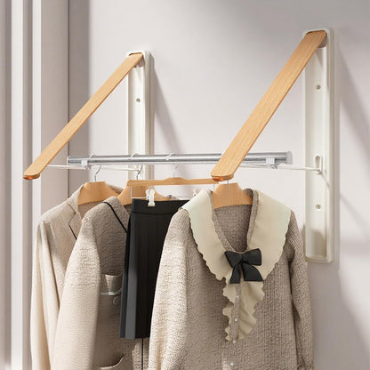 Retractable Wall Mounted Drying Rack - Foldable Clothes Hanger in Walnut or Oak Color for Laundry Room, Closet & Balcony (Oak, 1 Rack)
