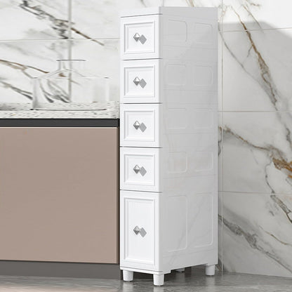 4 Drawer Narrow Floor Cabinet,4 Tier Plastic Slim Storage Cabinet with Drawers,Rolling Storage Cart with Drawers for Small Space,Bathroom,Living Room(8.7" W)