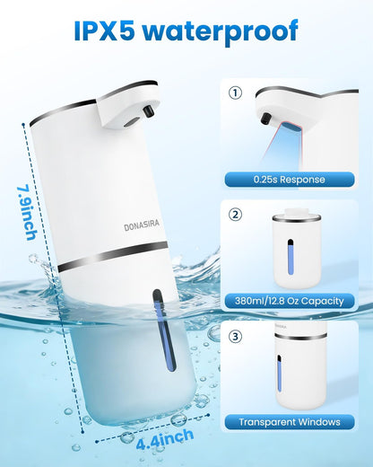 Automatic Liquid Soap Dispenser Touchless, USB Rechargeable Hand Soap Dispenser, 4 Adjustable Volume Levels, IPX5 Waterproof, 12.8oz/380ml Wall Mounted for Bathroom Kitchen Countertop, White