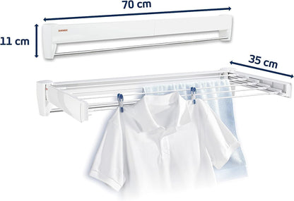 Leifheit Wall Dryer Telegant 36 Protect Plus, Space Saving Wall Mounted Clothes Drying Rack with 3.6 m Drying Length, Hidden Folding Design, 5 Rustproof Rails and 60 cm Aluminum Towel Bar