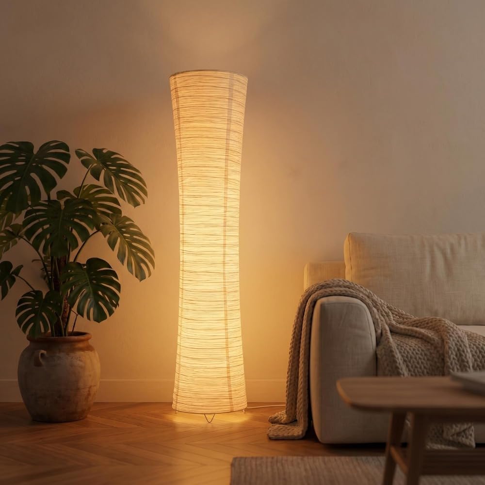 Tall Rice Paper Floor Lamp LED Light with Remote Dimmable Control, Japanese Style Ambient Standing Lamp for Living Room Bedroom Office Modern Home Decor Lighting