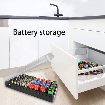 LUEXBOX Battery Organizer Storage Case Holder with Tester Holds 98 Pack, High-Capacity Battery Box and Tester, Battery Case Suitable for AAA, AA, 9V, C, D, Button Cell Batteries