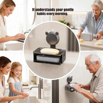 Heavyrain Soap Holder for Shower, Rustproof Aluminum Bar Soap Dish with Strong Suction Cups, Self Draining Soap Tray for Shower Wall, Sponge Caddy for Kitchen Sink, Modern Bathroom Organizer