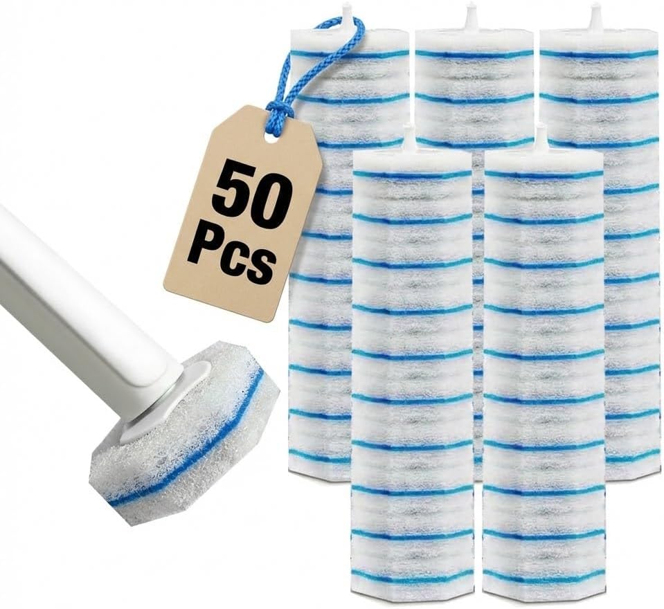 40 Disposable Toilet Brush Replacement Pads, Wall Mounted Toilet Holder Set Toilet Cleaning System Starter Kit, Toilet Stick Pads (White)