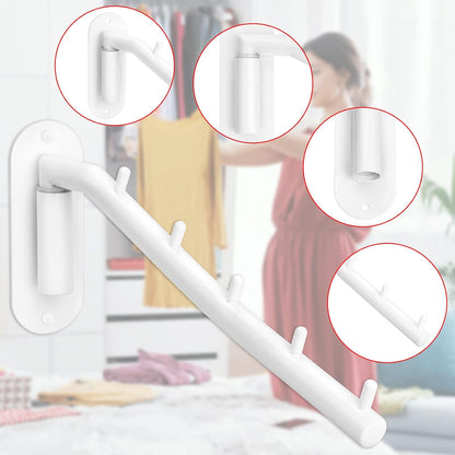 Sumnacon Stainless Steel Clothes Hanger Rack-Wall Mount Garment Hook with Swing Arm, Sturdy Coat Robe Storage Organizer for Laundry Room Bedrooms Clothing Drying Rack with 5 Hooks, Black