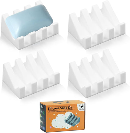 Self Draining Soap Dish Holder,Silicone Soap Dish,for Bathroom,Kitchen, Sponges，Can Extend Soap Life，Keep Soap Bars Dry and Easy Cleaning (White,1-Pack) - Colors B