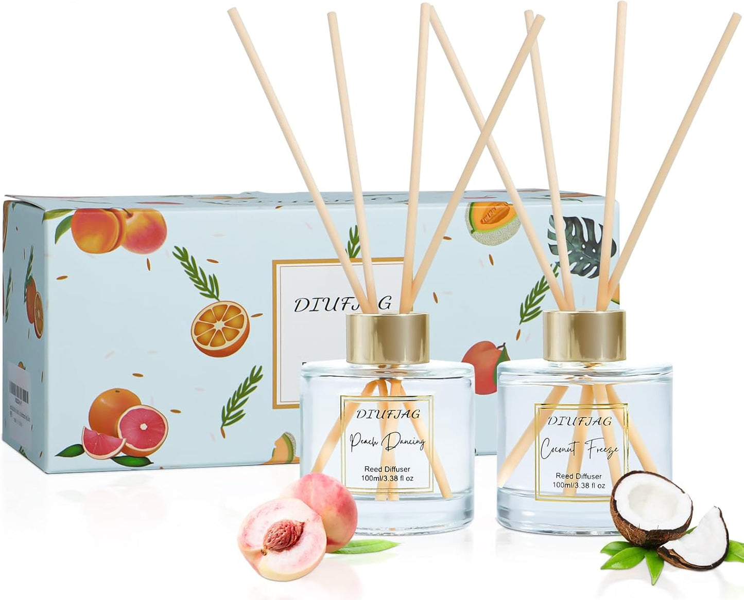 100ml Scent Diffuser with 6 Fiber Sticks, 3.5 oz Reed Diffuser Set Aromatherapy Fragrance Diffusers Air Fresheners for Home Bedroom Bathroom (Coconut)