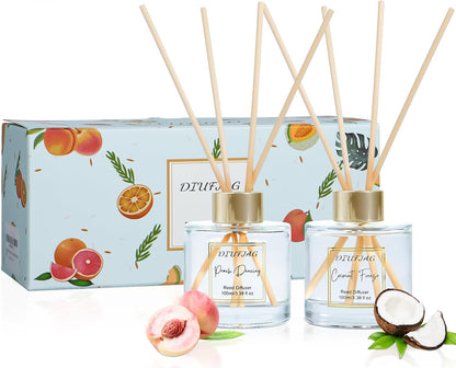 100ml Scent Diffuser with 6 Fiber Sticks, 3.5 oz Reed Diffuser Set Aromatherapy Fragrance Diffusers Air Fresheners for Home Bedroom Bathroom (Coconut)