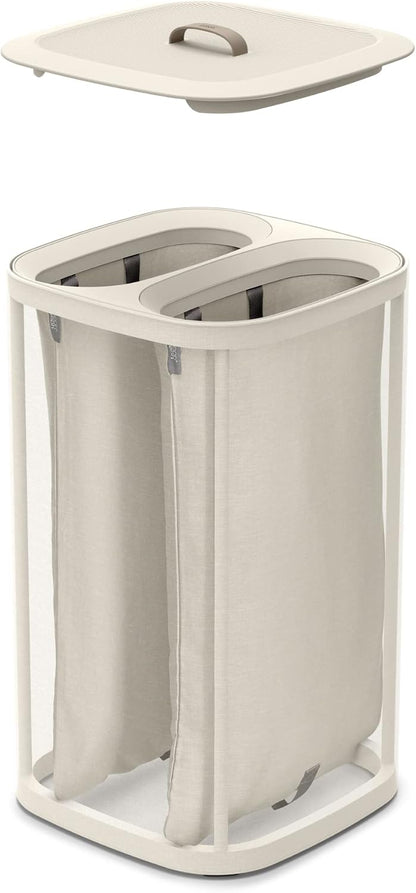 Joseph Joseph Tota Trio 90 liter/23.8 gallon Laundry Hamper Separation Basket with lid, 3 Removable Washing Bags with Handles- Ecru