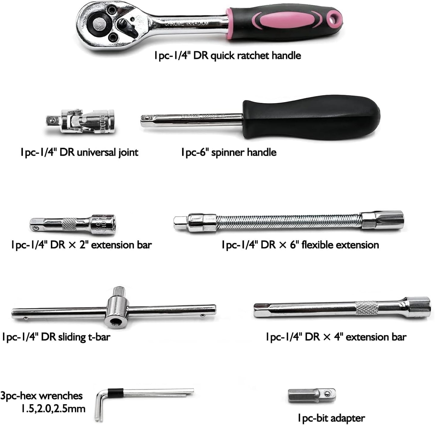 Egofine 46 Pieces 1/4 inch Drive Socket Ratchet Wrench Set, with Bit Socket Set Metric and Extension Bar for Auto Repairing and Household, with Storage Case