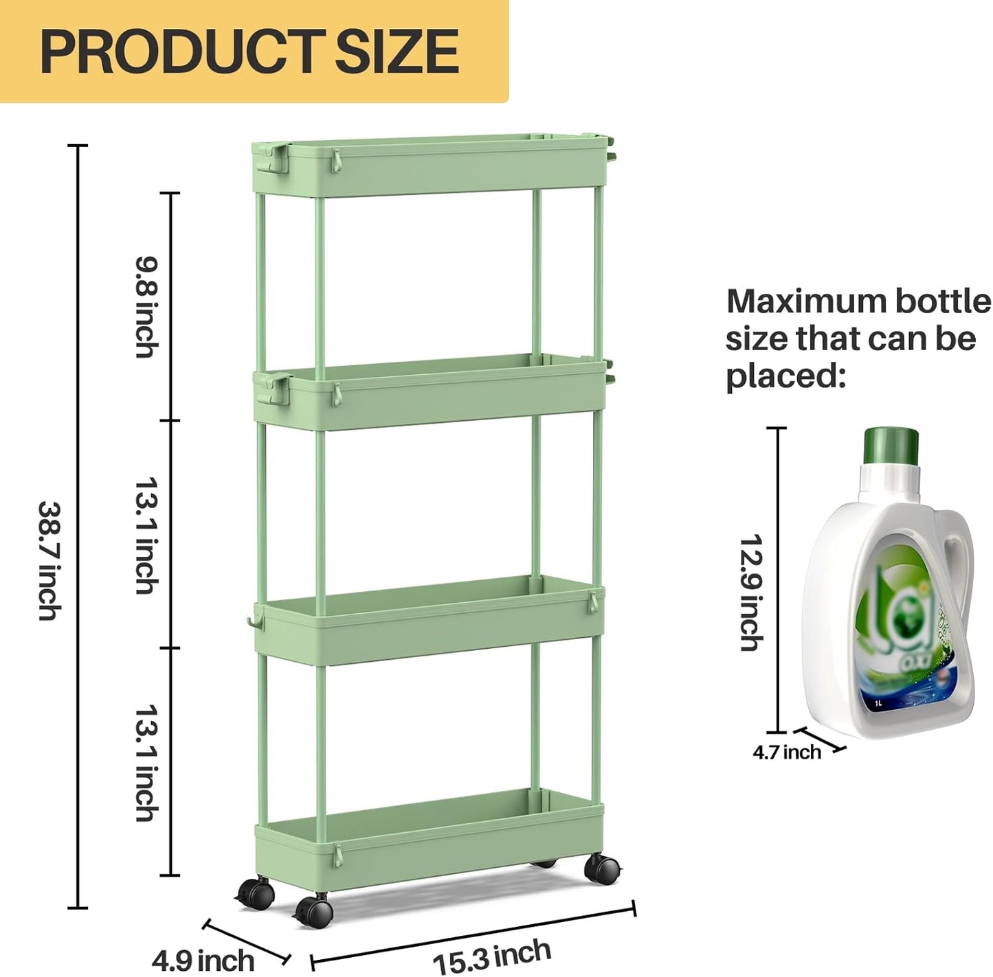 SPACEKEEPER Slim Rolling Storage Cart 4 Tier Bathroom Organizer Cart Mobile Shelving Unit Slide Out Utility Cart for Kitchen, Bthroom, Makeup, Craft, Laundry Narrow Places, Black