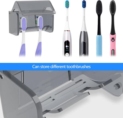 5 Slots Toothbrush Holder Wall Mount with Cover, Self Adhesive Toothbrushes Storage Organizer Perfect for Dorm Bathrooms and Shower, Holds 5 Toothbrushes. (White)