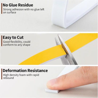 Yotache Weather Stripping Door Seal Strip White 3/8" x1/8", 50Ft Total, Foam Insulation Tape Gasket for Door Frame and Windows, 3 Rolls x 16.5Ft