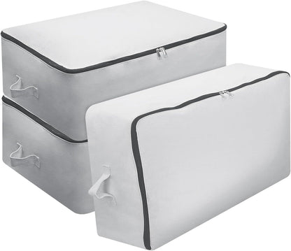 2PCS Canvas Storage Bag, 12OZ Thick Soft Breathable Closet Organizer for Beddings, Comforters, Pillows, Blankets, Clothes, 25.6×18.5×8.7inch, Beige