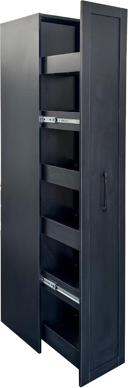 68'' Tall Narrow Storage Cabinet with Handle & Wheels, 7 Tier Pull-Out Kitchen Pantry Cart, Rolling Slim Freestanding Organizers Shelf Spice Rack for Small Spaces (White-Wheels, 7 Tier)