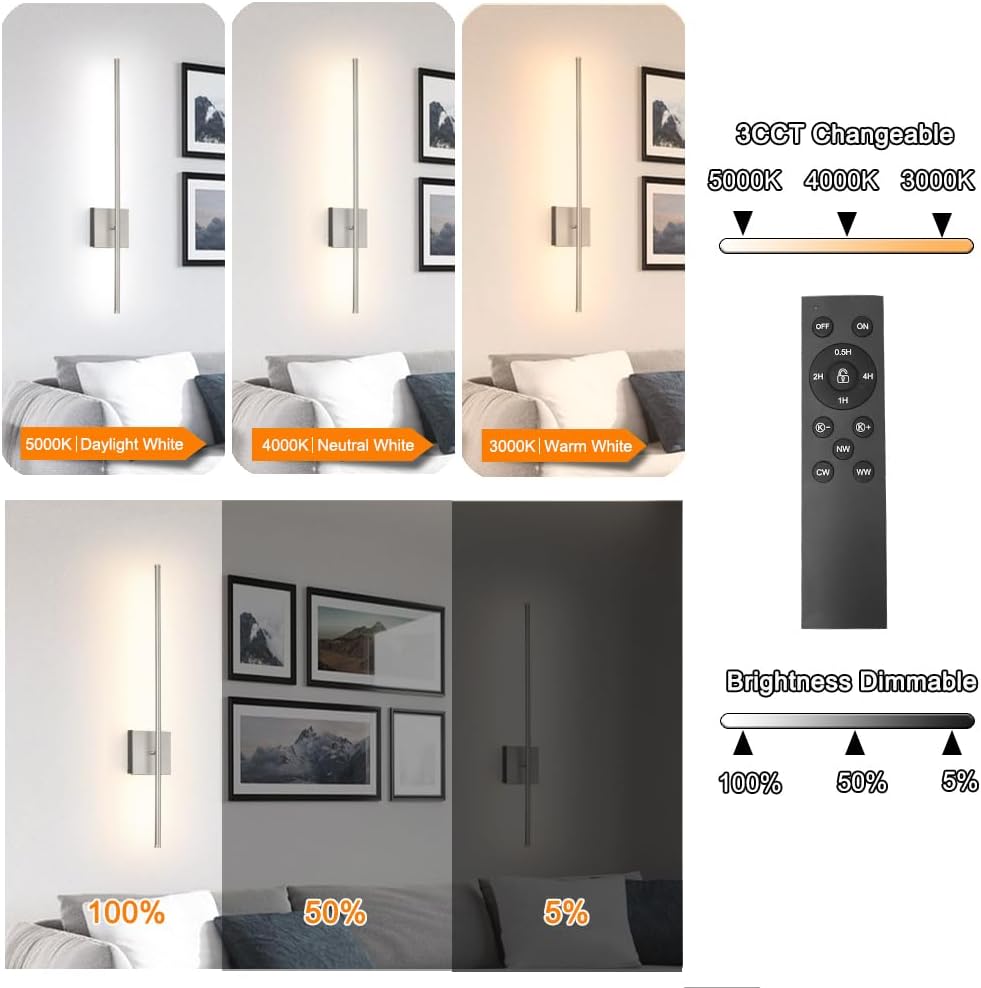Battery Operated Wall Sconce Set of 2, Black USB Rechargeable Sconces Wall Deco Set of Two, Dimmable Cordless Wall Sconce with Remote Control, LED Wireless Wall Lighting,31.6 in
