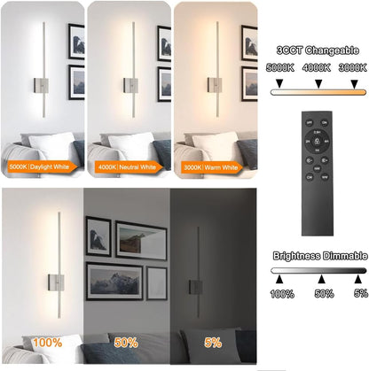 Battery Operated Wall Sconce Set of 2, Black USB Rechargeable Sconces Wall Deco Set of Two, Dimmable Cordless Wall Sconce with Remote Control, LED Wireless Wall Lighting,31.6 in