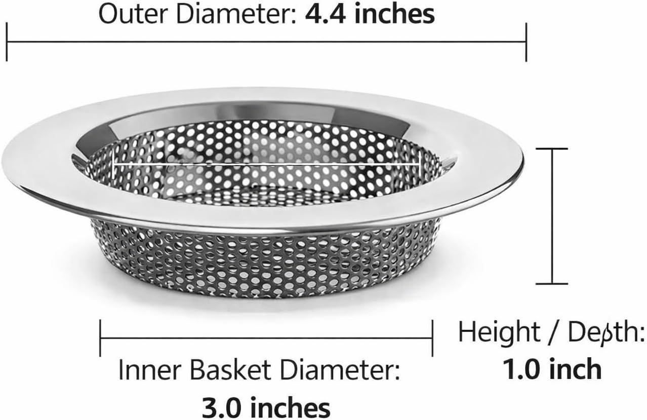Sink Strainer Basket (3 Pack) – 304 Stainless Steel Kitchen Drain Strainer, Anti-Clog Sink Drain Catcher, Rustproof, Fits 4.4” Standard Sink